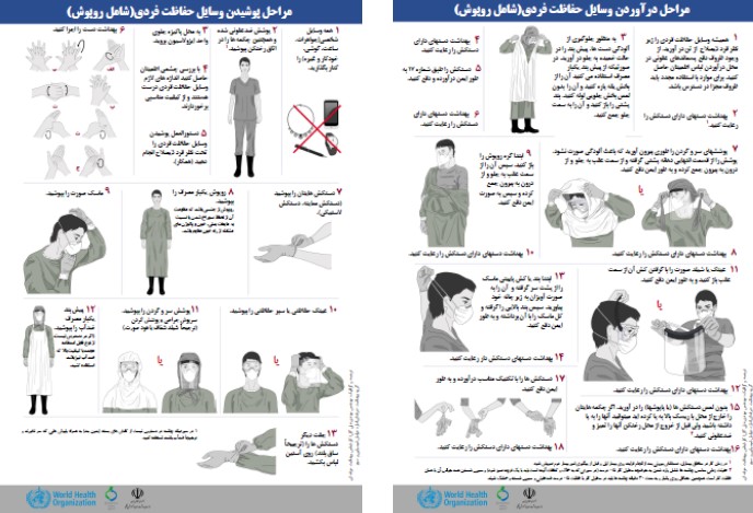 راهنمای مراحل  پوشیدن و در آوردن وسایل حفاظت فردی بیمارستانی(پوستر با کیفیت)